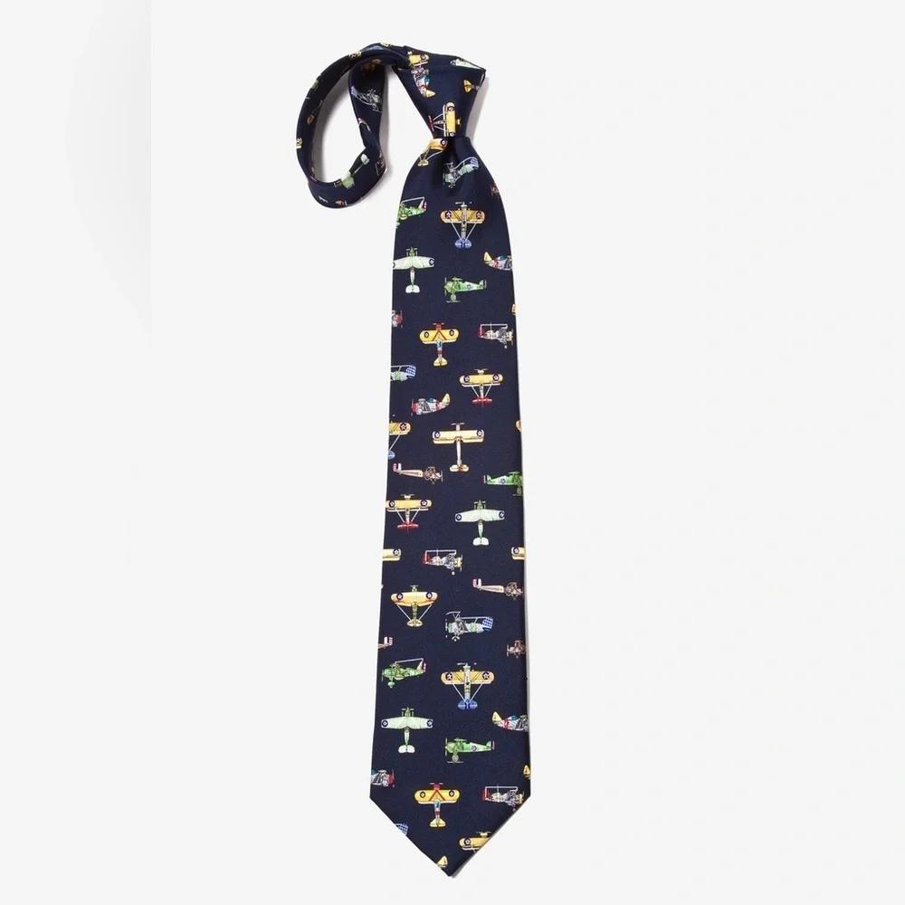 Vintage Alynn 100% Silk Tie U.S. Warplanes Navy Blue Air Force Military Print